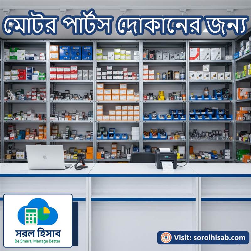 মোটর পার্টস দোকানের স্টক ও বিক্রয় হিসাব পরিচালনার জন্য সরল হিসাব সফটওয়্যার