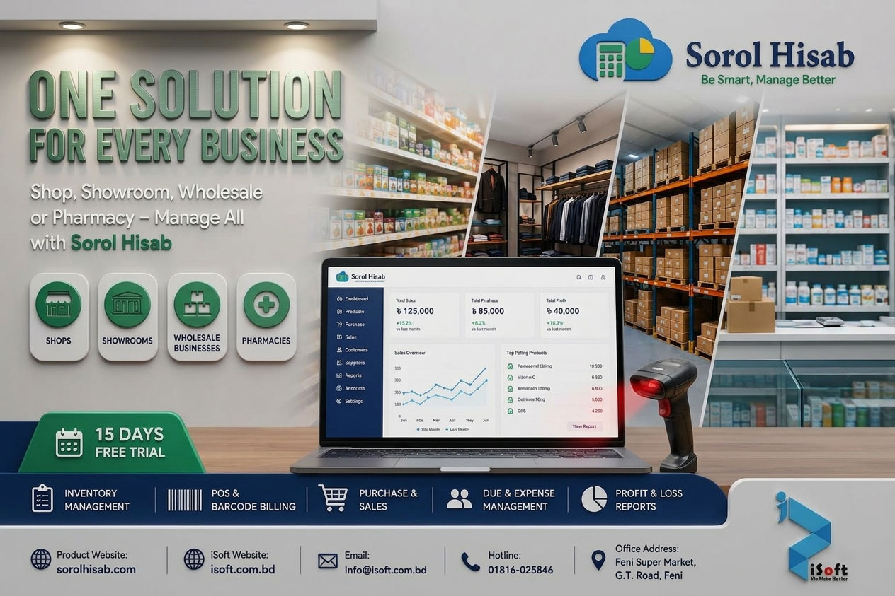 সরল হিসাব Business Management Software দিয়ে Stock, Purchase, Sales, Due ও Expense Management