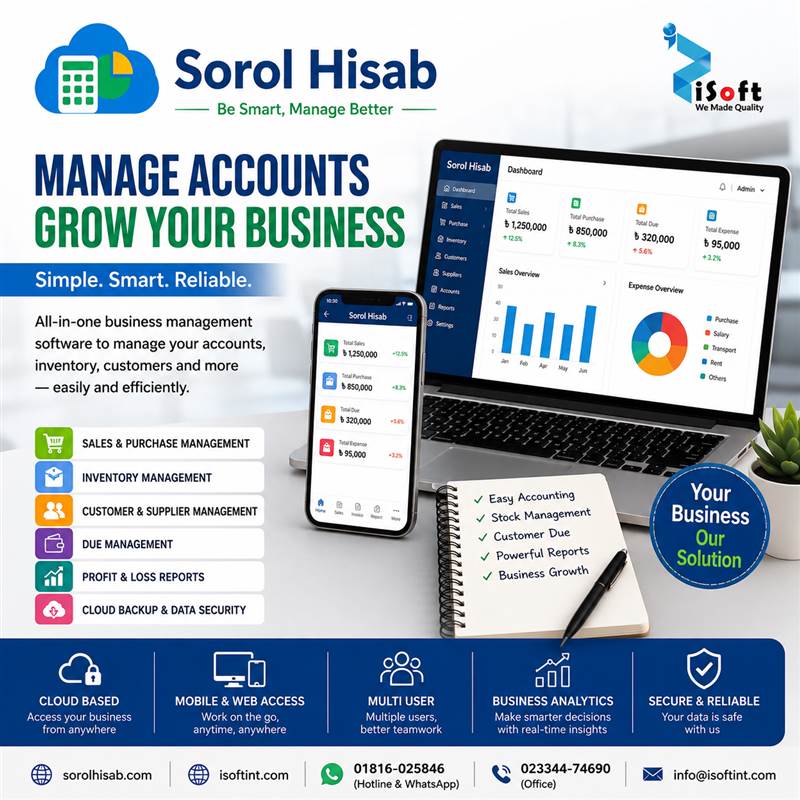 সরল হিসাব ব্যবসার হিসাব, Sales, Purchase, Expense ও Inventory Management সফটওয়্যার